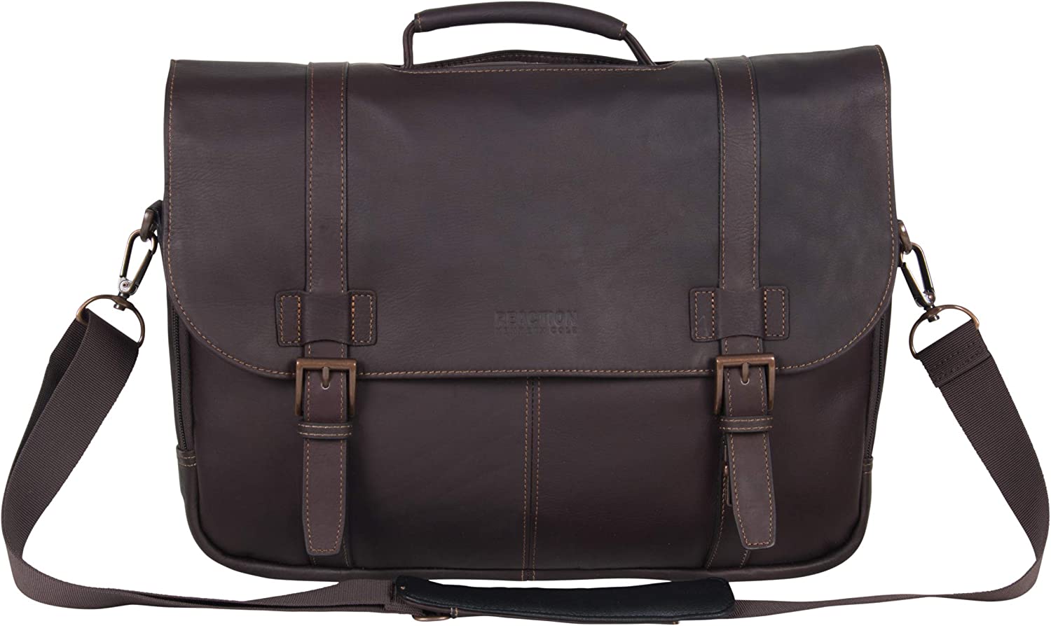 Kenneth Cole Reaction Show Business Full-Grain Colombian Leather Dual Compartment Flapover 15.6-inch Laptop Business Portfolio, Cognac - Image 2